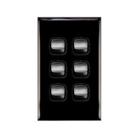 Excel - Vertical rocker switch - Single Pole Double Throw - 6 gang 2 way 10A 240V a.c. black