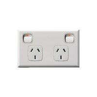 Excel - Horizontal double powerpoint 2 gang 10A 240V a.c. gloss white