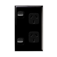 Excel - Vertical double powerpoint 2 gang 10A 240V a.c. with safety shutters gloss black