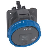 HYPRA - IEC industrial Panel mount angled socket IP66/67 2P+E 240V a.c. 63A grey