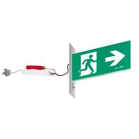 E3 LED Exit Sign - Recessed with remote gear and lithium battery - Stainless steel wall plate on the left - Single Sided - Running man right - Galaxy
