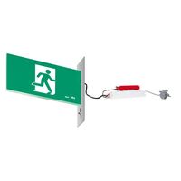 E3 LED Exit Sign - Recessed with remote gear and lithium battery - Stainless steel wall plate on the right - Single Sided - Running man straight - Galaxy