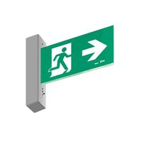 E3 LED Exit Sign - Surface with gear and lithium battery - Stainless steel wall plate on the left - Single Sided - Running man right - Galaxy