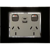 Arteor - Double powerpoint with USB ports Type A & C - Magnesium