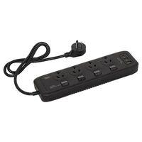 HPM General Purpose 4 Outlet USB Type A+A+C Charging Switched Powerboard Black