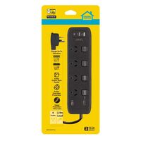 HPM General Purpose 4 Outlet USB Type A+A+C Charging Switched Powerboard Black