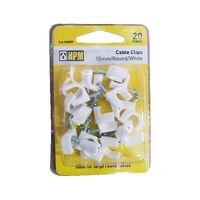 HPM Round Type Cable Clips 10mm White- 20 Pack