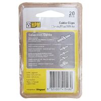 HPM Flat Type Cable Clips 13mm White - 20 Pack