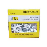 HPM Round Type Cable Clips 10mm White - 100 Pack