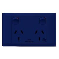 Excel Life - Medical - Common plate - Horizontal double powerpoint - RCD protected engraved - antimicrobial & chemical resistant 2 gang 10A 240V a.c. blue
