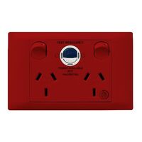Excel Life - Medical - Common plate - Horizontal RCD protected double powerpoint - with power available & supplied LEDs - RCD protected engraved - antimicrobial & chemical resistant 2 gang 10A 240V a.c. RCD 10mA red