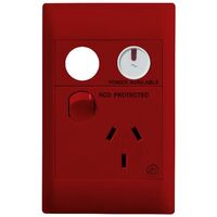 Excel Life - Medical - Common plate - Vertical single powerpoint - RCD protected engraved - antimicrobial & chemical resistant 1 gang 10A 240V a.c. with LED power available & circuit ID red