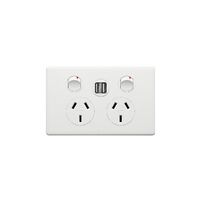 Excel Life 10A Double Powerpoint with Integrated USB Dual Type A Chargers Matt White