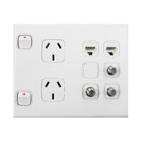 Excel - Combination outlets DGPO+ 2xRJ45 Cat5e + 2xF-type 2 plates tall white