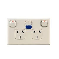 Excel - Horizontal double powerpoint RCD protected 2 gang 10&15A 240V a.c. with RCD 30mA gloss white