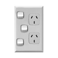 Excel - Vertical double powerpoint 2 gang 10A 240V a.c. with extra switch & safety shutters gloss white