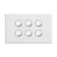 Excel Life 16A Single Pole Double Throw Horizontal Rocker Switch 6 Gang Gloss White