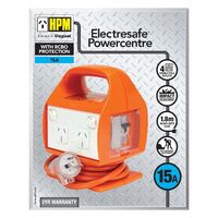 HPM Electrosafe 4 Outlet 15A Portable Powercentre with RCBO Protection Orange