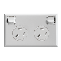 Excel - Horizontal double powerpoint 2 gang 10A 240V a.c. with extra safety gloss white