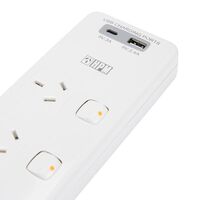 HPM General Purpose 4 Outlet USB Type A&C Charging Switched Powerboard White