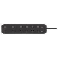 HPM General Purpose 6 Outlet 175J Surge Protected Switched Powerboard Black