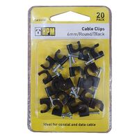 HPM Round Type Cable Clips 6mm Black - 20 Pack