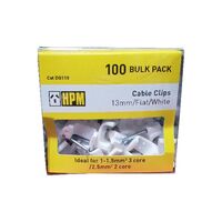HPM Flat Type Cable Clips 13mm White - 100 Pack