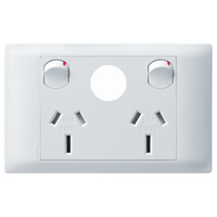 Excel Life - Common plate - Horizontal double powerpoint 2 gang 15A 240V a.c. with extra hole white