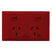 Excel Life - Medical - Common plate - Horizontal double powerpoint - RCD protected engraved - antimicrobial & chemical resistant 2 gang 10A 240V a.c. red