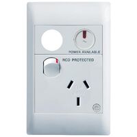 Excel Life - Medical - Common plate - Vertical single powerpoint - RCD protected engraved - antimicrobial & chemical resistant 1 gang 10A 240V a.c. with LED power available & circuit ID white