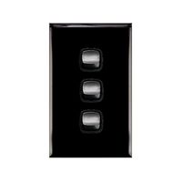 Excel - Vertical rocker switch - Single Pole Double Throw - 3 gang 2 way 10A 240V a.c. gloss black