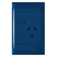 Excel Life - Medical - Common plate - Vertical single powerpoint - RCD protected engraved - antimicrobial & chemical resistant 1 gang 10A 240V a.c. Blue