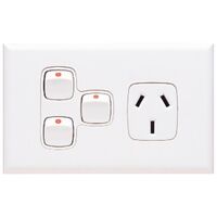 Excel - Single powerpoint 1 gang double pole 10A 240V a.c. with 2 extra switches white