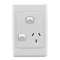 2000 Series, Switched Socket Outlet, Single, 250V, 10A, Vertical, Removable Extra Switch - White Electric