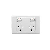 2000 Series, Twin Switch Socket Outlet, 250V, 10A, Round Earth Pin - Red