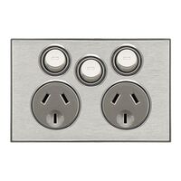 Saturn Series, Twin Switched Socket Outlet, 250V, 10A with Extra Switch - Horizon Silver