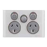 Saturn Series, Twin Switched Socket Outlet, 250V, 10A with Extra Switch - Pure White