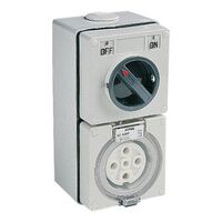 Clipsal - 56 Series, Switched Socket Outlet, 500V, 50A, 5 Round PIN, IP66, 3 Pole, Surface Mount - Resistant White Electric
