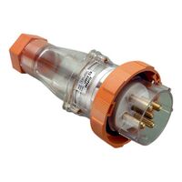 66 Series, Heavy Duty Straight Plug, IP66, 500V 63A - 5 Round Pins - Electric Orange