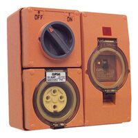 Clipsal - 56 Series, RCD Protected Switched Socket Outlet, 500V 20A, 4 Round PIN IP66 3 Pole, 30mA RCD - Grey