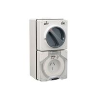 Clipsal - 56 Series, Switched Socket Outlet, 250V, 20A, 3 Flat PIN, IP66, 1 Pole - Resistant White Electric