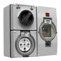 Clipsal - 56 Series, RCD Protected Switched Socket Outlet, 500V 32A 5 Round PIN, IP66 3 Pole, 30mA RCD - Resistant Orange