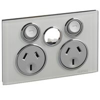 Saturn Series, Twin Switched Socket Outlet, 250V, 10A, Less Extra Switch - Pure White