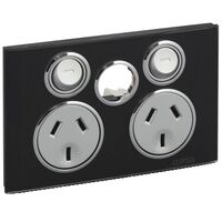 Saturn Series, Twin Switched Socket Outlet, 250V, 10A, Less Extra Switch - Espresso Black