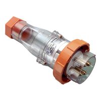 66 Series, Heavy Duty Straight Plug, IP66, 500V 63A - 4 Round Pins - Resistant Orange