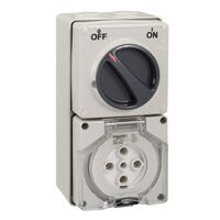 Clipsal - 56 Series, Switched Socket Outlet, 500V, 32A, 5 Round PIN, IP66, 3 Pole, Surface Mount - Grey
