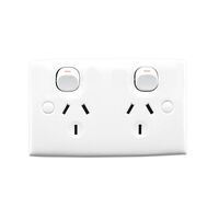 Standard Series, Twin Switch Socket Outlet, 250V, 10A, Standard Size, Safety Shutter - Red