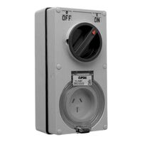 Clipsal - 56 Series, Switched Socket Outlet, 250V, 10A, 3 Flat PIN, IP66, 1 Pole, Vertical - Resistant Orange