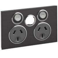 Saturn Series, Twin Switched Socket Outlet, 250V, 10A, Less Extra Switch - Horizon Black