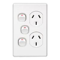 Classic C2000 Series, Switch Socket Outlet, Twin, 250V, 10A, Vertical, Removable Extra Switch - Black